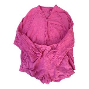 Aerie Hit Pink Gauze Shirt and Short Set